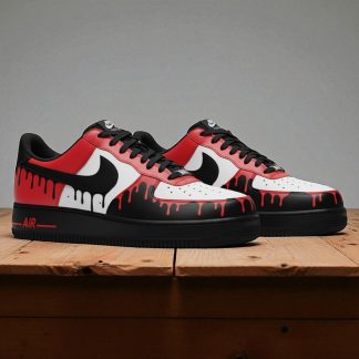 Red Black Drip Hand Painted Sneakers