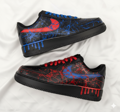 Red Blue Paint Splatter Hand Painted Sneakers - Image 2