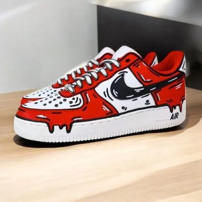 Red Drip Cartoon Hand Painted Sneakers - Image 2