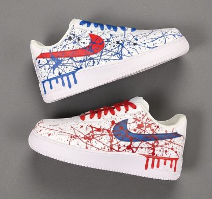 Red Blue Paint Splatter Hand Painted Sneakers
