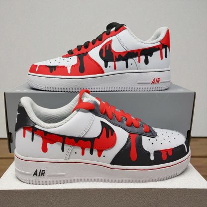 Red Black White Hand Painted Sneakers - Image 2